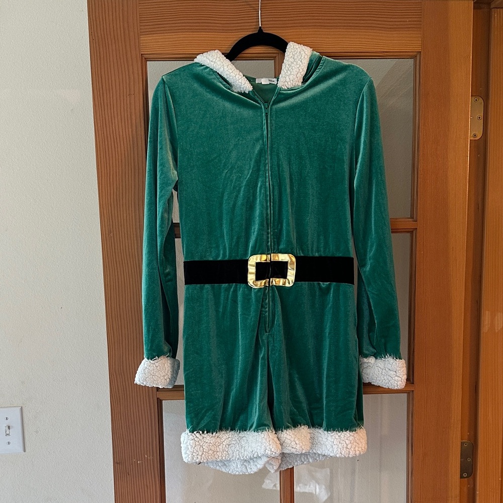 Green Velour Hooded Elf Romper